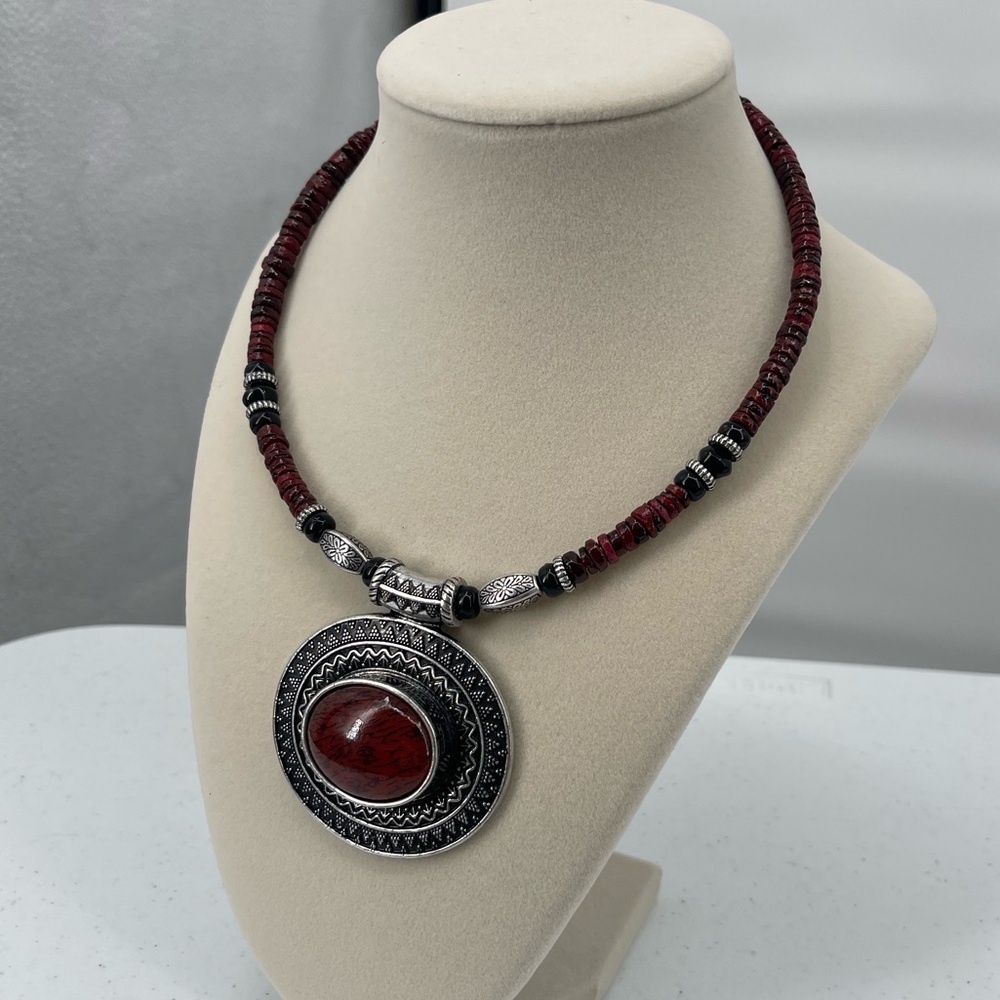 Premier Designs Red Spice Boho Collar Pendant Beaded Statement Necklace NWOT